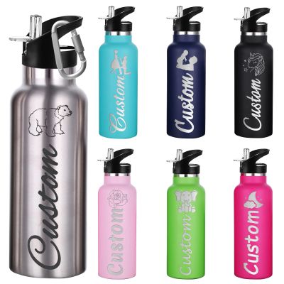 Farmelov Personalized Water Bottles Bulk for Kids Women Men Engraved Name Text,Custom Insulated Water Bottle with Straw - 26oz/12oz