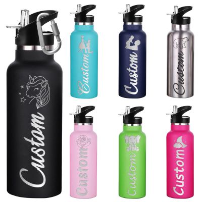 Personalized Water Bottles Bulk for Kids Women Men Engraved Name Text,Custom Insulated Water Bottle with Straw - 26oz/12oz