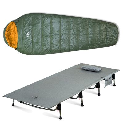 iClimb 1 Super Easy Assemble Cot and 1 3M Thinsulate Insulation Sleeping Bag Bundle, Ultralight Compact for Single Adult Outdoor Backpacking Camping