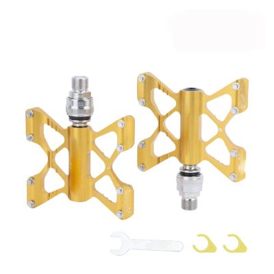 XIWALAI Quick Release Pedals Widening Anti-Slip Ultra Light Aluminum Alloy DU Sealed Bearings Folding Bicycle Pedals MTB Bicycle Parts (Color : Gold one Pair)