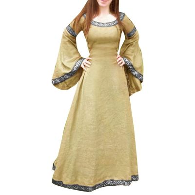 XUNRYAN Women's Maxi Dresses Pirate Peasant Dress Medieval Costume Victorian Gothic Witch Retro Renaissance Dress Long Brown