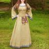 XUNRYAN Women's Maxi Dresses Pirate Peasant Dress Medieval Costume Victorian Gothic Witch Retro Renaissance Dress Long Brown view 2