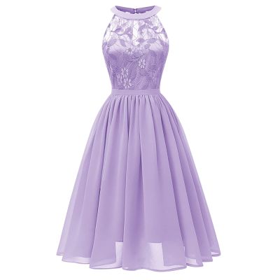 Women's Classy Dresses Sleeveless Vintage Floral Lace A-Line Short Prom Retro Cocktail Formal Wedding Guest Dress Purple
