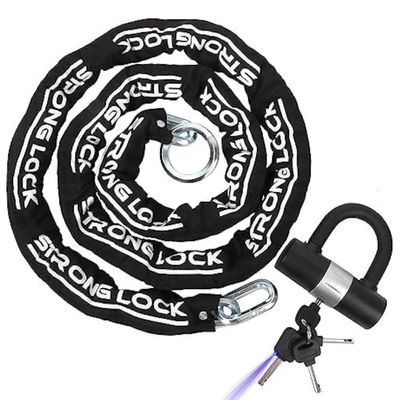 AKM Motorcycle Chain Lock Anti-Theft 8.2ft/250cm Super Long Durable 12mm Thick With 4 Keys Security 16mm U Lock for Motorcycles, Containers, Trailers, ATV