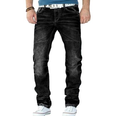 Men's Vintage Washed Straight Leg Jeans Classic Retro Slim Fit Jean Trousers Distressed Moto Biker Denim Pants (Black,Small)