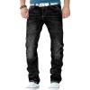 Men's Vintage Washed Straight Leg Jeans Classic Retro Slim Fit Jean Trousers Distressed Moto Biker Denim Pants (Black,Small) view 1