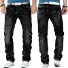 Men's Vintage Washed Straight Leg Jeans Classic Retro Slim Fit Jean Trousers Distressed Moto Biker Denim Pants (Black,Small) view 2