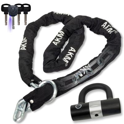 AKM Motorcycle Lock Chain Lock Anti-Theft 6.56ft/250cm Super Long Durable 12mm Thick Bike Chain Lock with 4 Keys Security 16mm U Lock,for Motorcycles,Containers,Trailers,ATV
