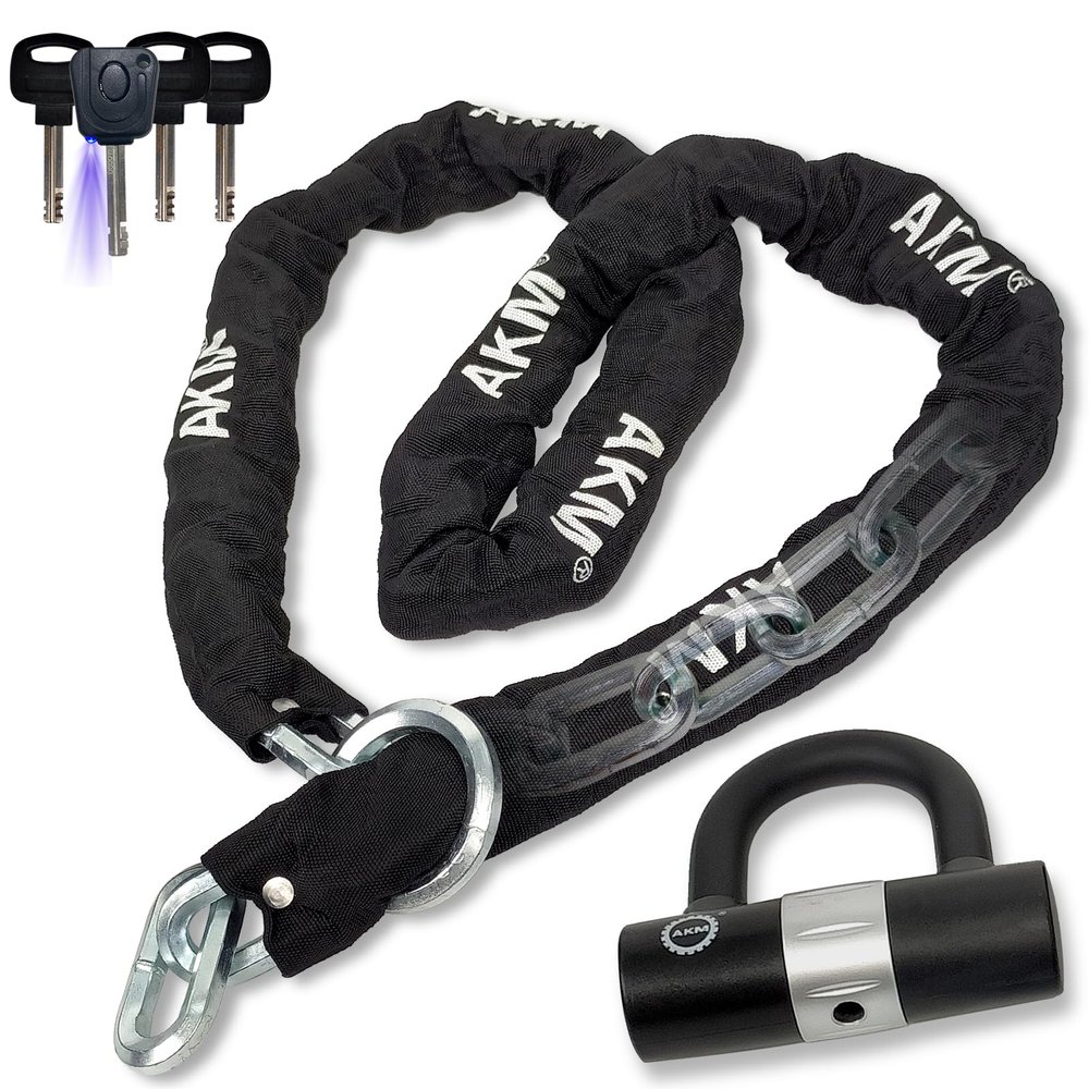 AKM Motorcycle Lock Chain Lock Anti-Theft 6.56ft/250cm Super Long Durable 12mm Thick Bike Chain Lock with 4 Keys Security 16mm U Lock,for Motorcycles,Containers,Trailers,ATV