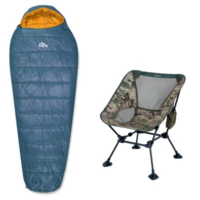iClimb 1 Anti-Sinking Folding Chair and 1 3M Thinsulate Insulation Warm Sleeping Bag Bundle, Ultralight Compact for Single Adult Outdoor Backpacking Camping