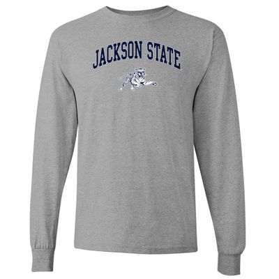 AL03 - Jackson State Tigers Arch Logo Long Sleeve T Shirt - Small - Sport Grey