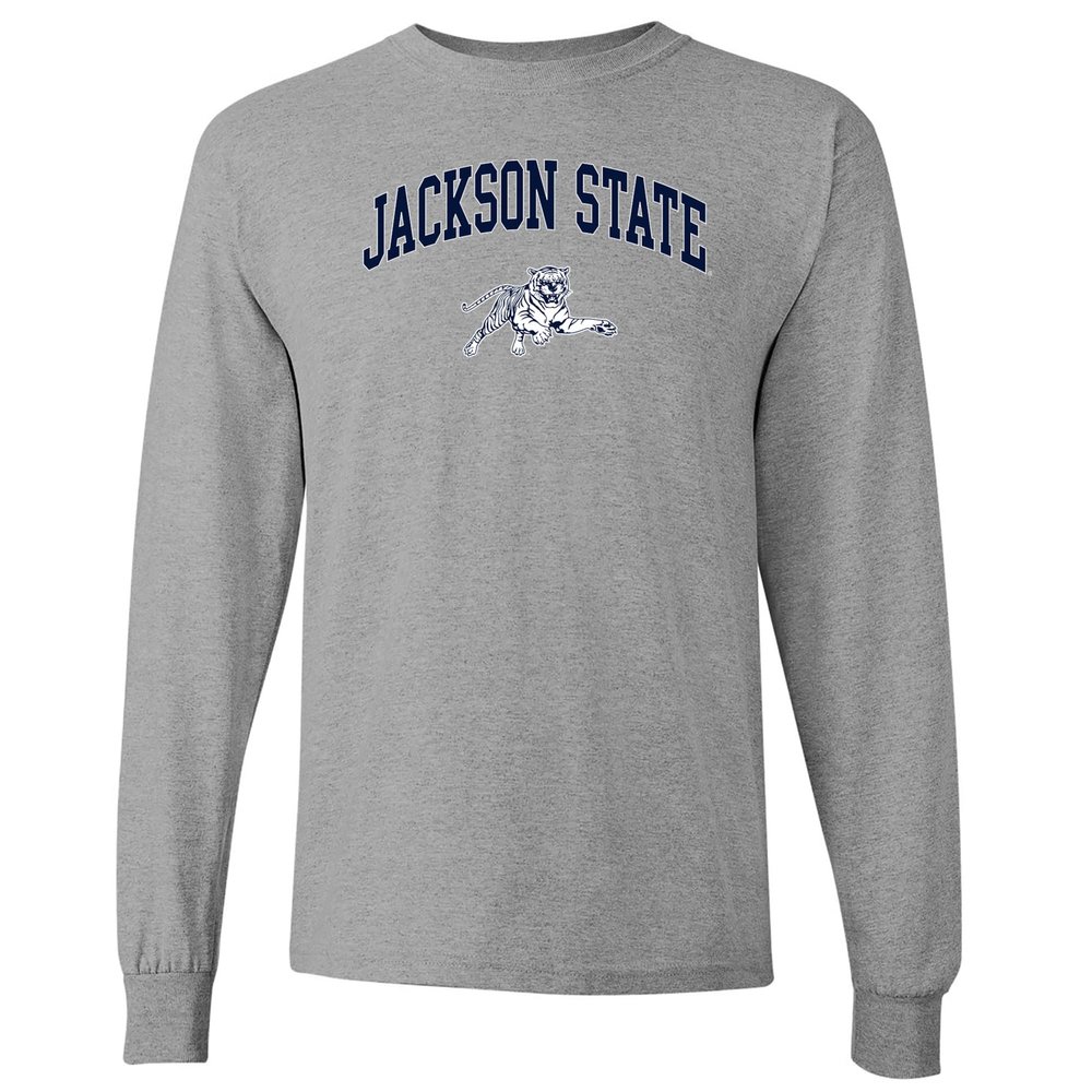 AL03 - Jackson State Tigers Arch Logo Long Sleeve T Shirt - Small - Sport Grey