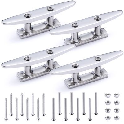 Boat Cleat Open Base Boat Cleat, Dock Cleat All 316 Stainless Steel Boat Mooring Accessories, Include Installation Accessories Screws (4 inch-4PCS)
