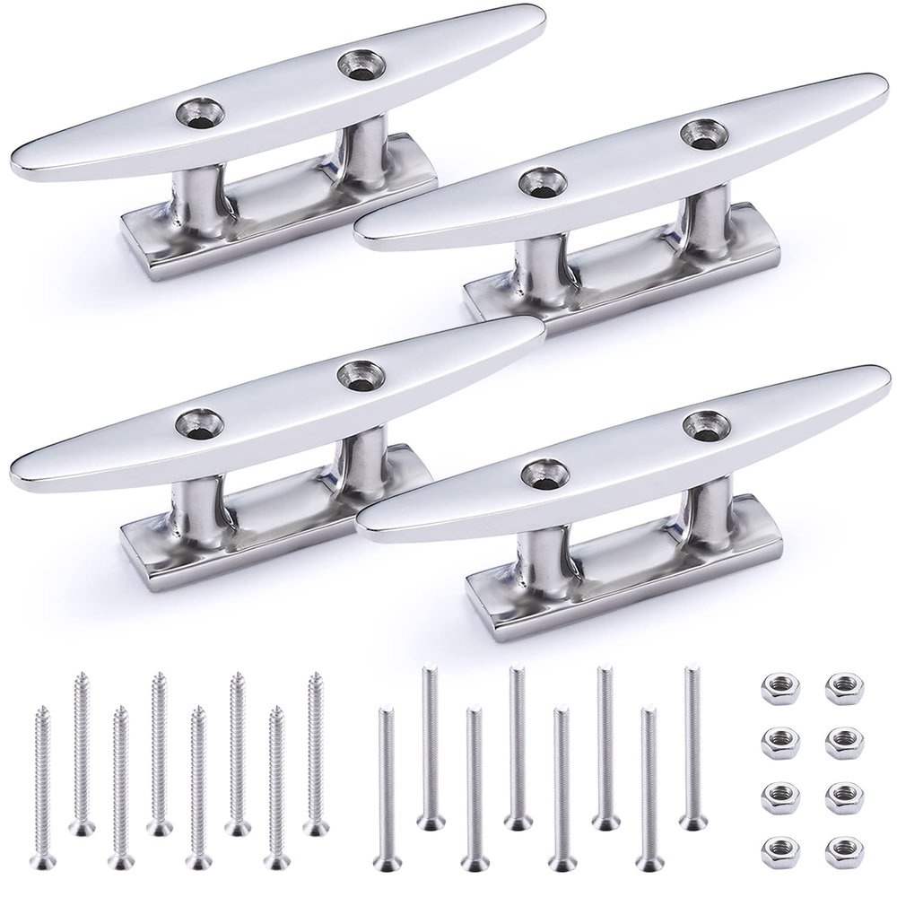 Boat Cleat Open Base Boat Cleat, Dock Cleat All 316 Stainless Steel Boat Mooring Accessories, Include Installation Accessories Screws (4 inch-4PCS)