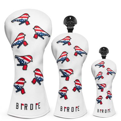 Golf Wood Head Covers Driver Cover 3 Wood Headcover Hybrid Head Covers Embroidery White USA American Flag Birdie Design Golf Club Headcovers Leather Hand-Made Wood Head Cover for All Golf Clubs