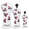 Golf Wood Head Covers Driver Cover 3 Wood Headcover Hybrid Head Covers Embroidery White USA American Flag Birdie Design Golf Club Headcovers Leather Hand-Made Wood Head Cover for All Golf Clubs view 1