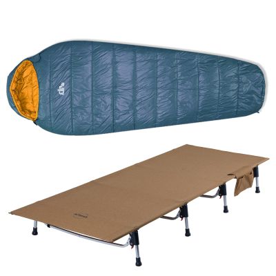 iClimb 1 Super Easy Assemble Cot and 1 3M Thinsulate Insulation Sleeping Bag Bundle, Ultralight Compact for Adults Outdoor Backpacking Camping