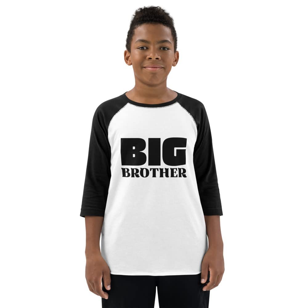 Big Brother Baby Announcement Shirt for Soon to Be Big Brother - Youth Baseball Shirt White/Black