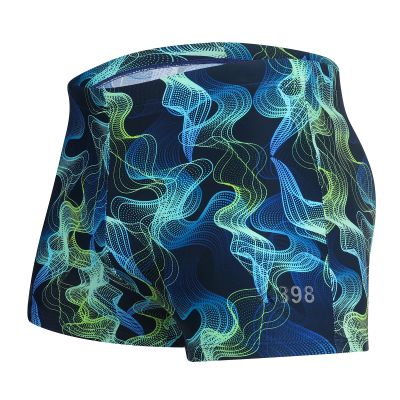 K898 Men's Square Leg Swimming Jammer Shorts UPF50+,Men Swimsuit Swim Jammers Fabric Shape Retention (Blue Wavy Green,M)