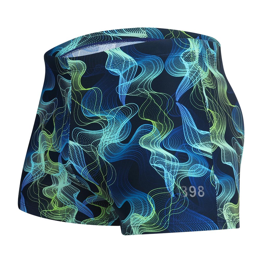K898 Men's Square Leg Swimming Jammer Shorts UPF50+,Men Swimsuit Swim Jammers Fabric Shape Retention (Blue Wavy Green,M)