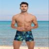 K898 Men's Square Leg Swimming Jammer Shorts UPF50+,Men Swimsuit Swim Jammers Fabric Shape Retention (Blue Wavy Green,M) view 3