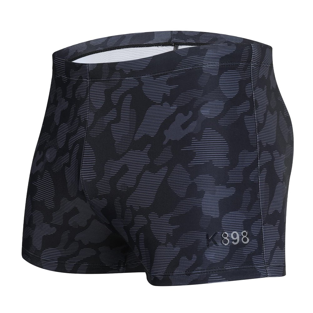 K898 Men's Square Leg Swimming Jammer Shorts UPF50+,Men Swimsuit Swim Jammers Fabric Shape Retention (Black Camo,2XL)