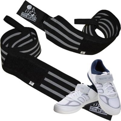 Nordic Lifting Super Heavy Duty Wrist Wraps - Black Grey Bundle with Shoes Venja Size 7 - White