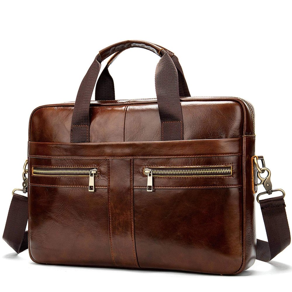 Business [men's briefcase] men's real-leather bag portfolio 14-inch computer bag men's portable one-shoulder men
