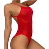 Manyakai Women Spaghetti Straps Swimwear Sexy Backless One Piece Bathing Suits See Through Monokini Red One Size view 2