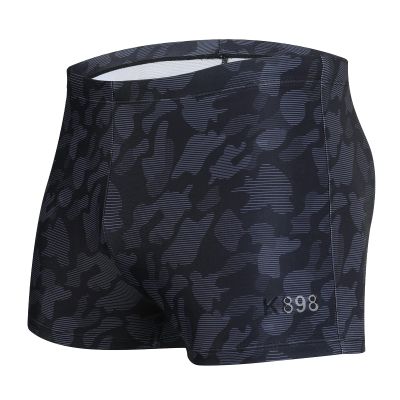 K898 Men's Square Leg Swimming Jammer Shorts UPF50+,Men Swimsuit Swim Jammers Fabric Shape Retention (Black Camo,L)