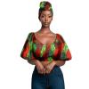 African Women Clothes Dashiki Summer Sexy Lantern Sleeve Deep V-Neck Print Cross Crop Top Shirts with Turban Headtie 707 12 view 2
