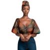 African Women Clothes Dashiki Summer Sexy Lantern Sleeve Deep V-Neck Print Cross Crop Top Shirts with Turban Headtie 707 12 view 3