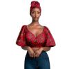 African Women Clothes Dashiki Summer Sexy Lantern Sleeve Deep V-Neck Print Cross Crop Top Shirts with Turban Headtie 707 12 view 4