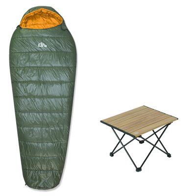 iClimb 1 Folding Table and 1 3M Thinsulate Insulation Sleeping Bag Bundle, Ultralight Compact for Single Person Backpacking Camping Hiking Motorcycling Outdoor Indoor