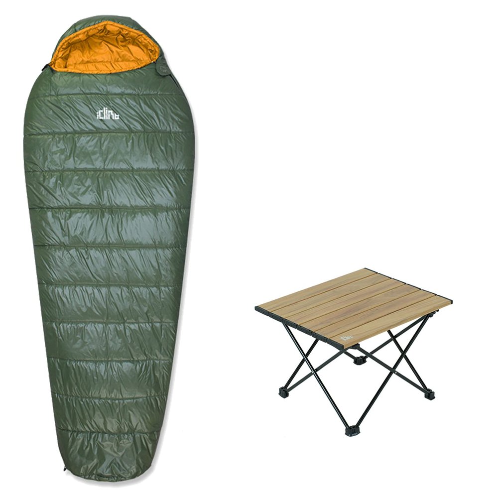 iClimb 1 Folding Table and 1 3M Thinsulate Insulation Sleeping Bag Bundle, Ultralight Compact for Single Person Backpacking Camping Hiking Motorcycling Outdoor Indoor