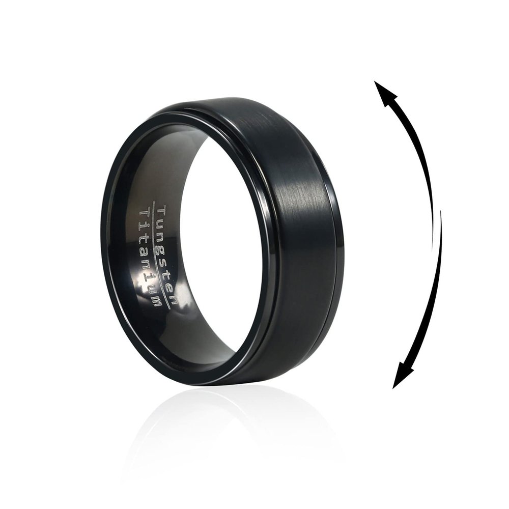 TGNEL 8mm Black Mens Fidget Ring Anxiety Ring Pure Titanium Tungsten Spinner Rings for Men Women, Basic Plain Matte Brushed Finish Wedding Engagement Ring Comfort fit Size 12.5