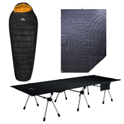 iClimb 1 3M Thinsulate Insulation Sleeping Bag and 1 Two Heights Super Easy Assemble Cot and 1 3M Thinsulate Insulation Warm Camping Blanket Bundle, Ultralight Compact for Solo Person Outdoor Backpack