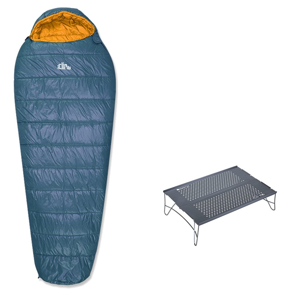 iClimb 1 Solo Mini Folding Table and 1 3M Thinsulate Insulation Sleeping Bag Bundle, Ultralight Compact for Solo Adult Backpacking Camping Hiking Motorcycling Outdoor