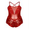 easyforever Women's Glitter Sequins Latin Dance Leotard Dancewear Fringe Jazz Ballroom Samba Dance Dress Red A Medium view 4