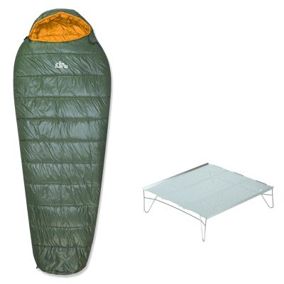 iClimb 1 Solo Mini Folding Table and 1 3M Thinsulate Insulation Sleeping Bag Bundle, Ultralight Compact for Adults Backpacking Camping Hiking Motorcycling Outdoor