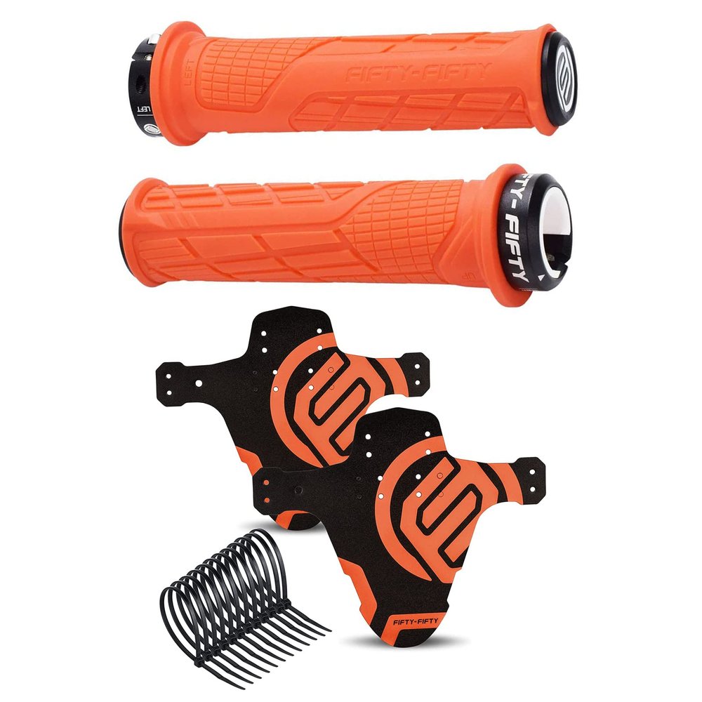 FIFTY-FIFTY Mountain Bike Handlebar Grips, Single Lock-on MTB Grips, Mountain Bike Fender, MTB Mudguard Fits 26", 27.5", 29"