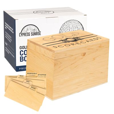 Golf Scorecard Collection Box - Holds Scorecards, Photos, Keepsakes, Yardage Books | Storage Box with 5 Dividers to Organize and Display Golf Score Cards and Accessories Perfect Unique Gift