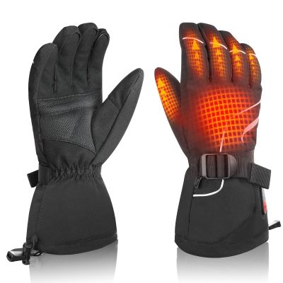 DINSVTA Heated Gloves, Unisex Winter Ski Glove, Rechargeable Electric Heating Mittens for Skiing Snowboarding Snow Hiking Hunting Winter Outdoor (Black-SD81B, 3X-Large)