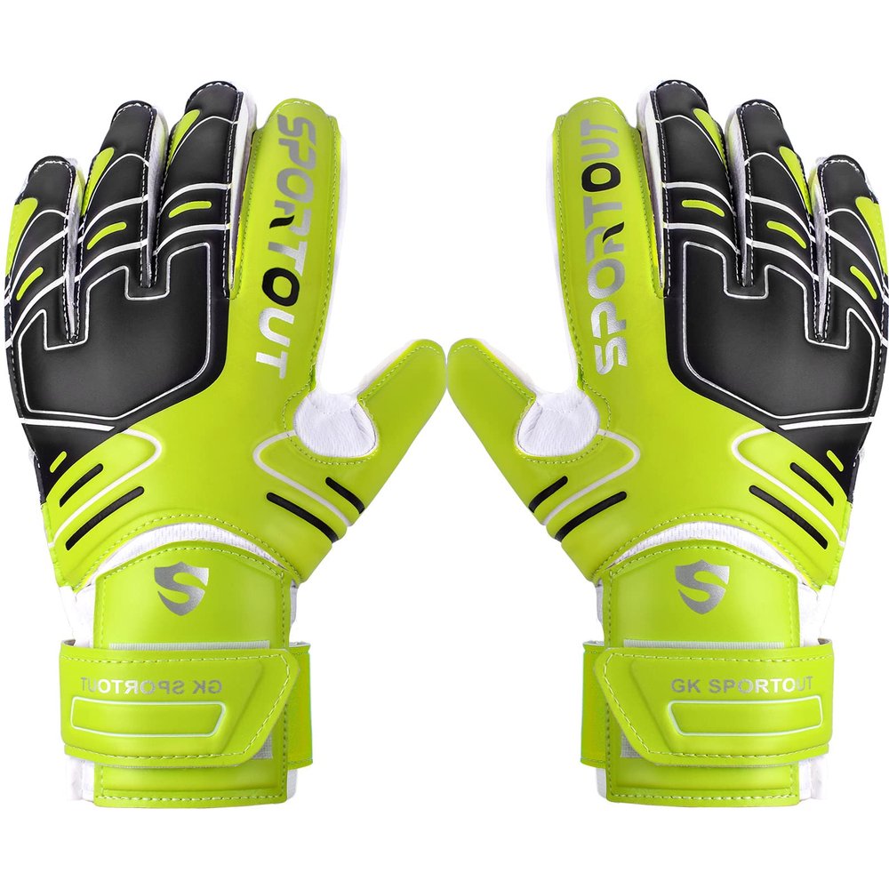 Sportout Youth&Adult Goalie Goalkeeper Gloves,Strong Grip for The Toughest Saves, with Finger Spines to Give Splendid Protection to Prevent Injuries,3 Colors (Green, 9)
