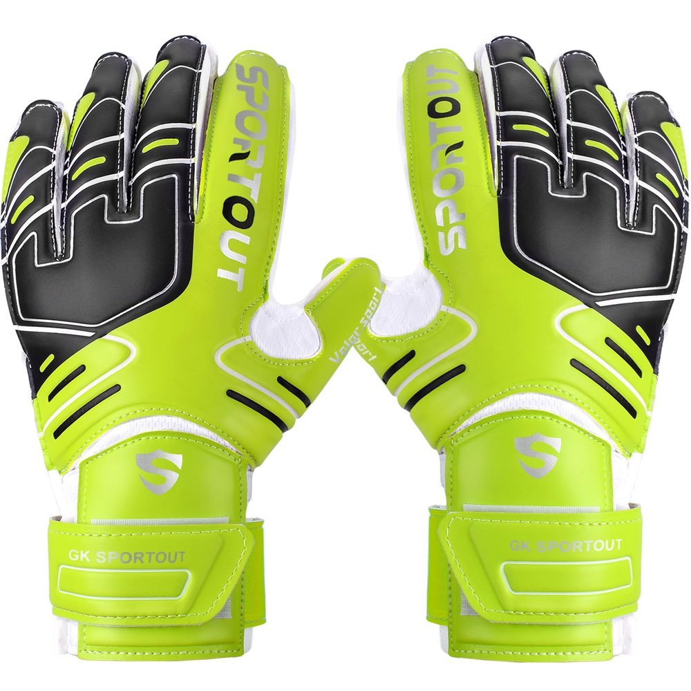 Sportout Youth&Adult Goalie Goalkeeper Gloves,Strong Grip for The Toughest Saves, with Finger Spines to Give Splendid Protection to Prevent Injuries,3 Colors (Green, 5)