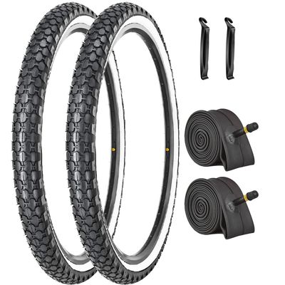 2 Pack Bike Tires,24"x2.125" Cruiser White Side Wall Tires with Tubes and Levers,Replacement Bicycle Tires