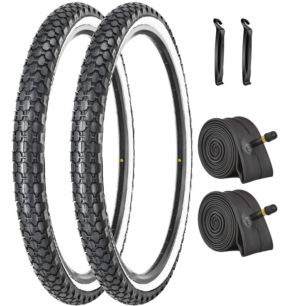2 Pack Bike Tires,24"x2.125" Cruiser White Side Wall Tires with Tubes and Levers,Replacement Bicycle Tires
