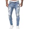 Maiyifu-GJ Men's Skinny Ripped Stretch Jeans Destroyed Distressed Tapered Leg Denim Pants Holes Slim Fit Biker Jean Trousers (Light Blue,X-Large)