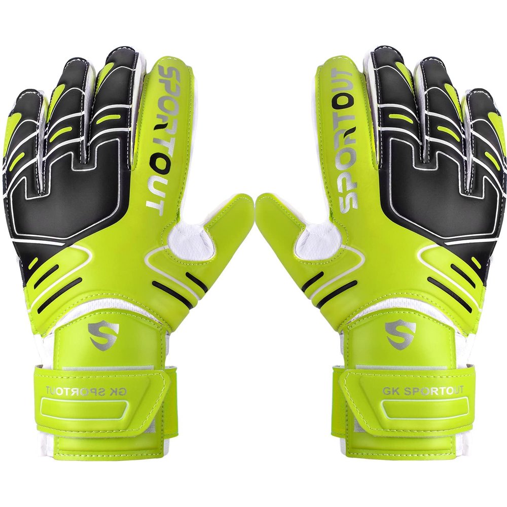 Sportout Youth&Adult Goalie Goalkeeper Gloves,Strong Grip for The Toughest Saves, with Finger Spines to Give Splendid Protection to Prevent Injuries,3 Colors (Green, 6)