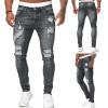 Maiyifu-GJ Men's Skinny Ripped Stretch Jeans Destroyed Distressed Tapered Leg Denim Pants Holes Slim Fit Biker Jean Trousers (Grey,Small) view 2